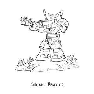 Coloring page of a killer robot aiming a weapon