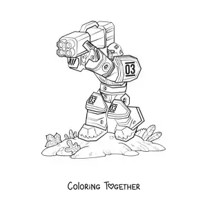 Coloring page of a robot with a giant weapon