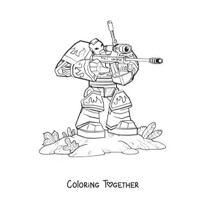 Coloring page of a war robot firing a weapon