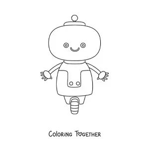 Coloring page of a kawaii robot with wheels