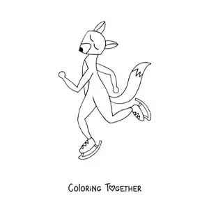 Coloring page of a cartoon fox skating with its eyes closed