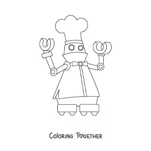 Coloring page of a chef robot