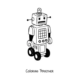 Coloring page of a retro robot with wheels