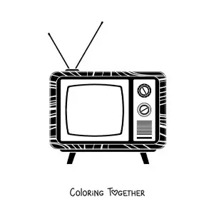 Coloring page of an old television set with an antenna