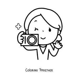 Coloring page of a woman with a photo camera