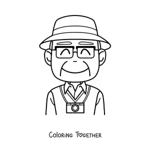 Coloring page of a tourist with a photo camera