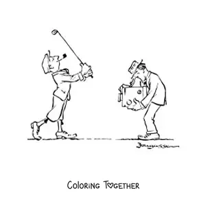 Coloring page of a golfer and an old camera