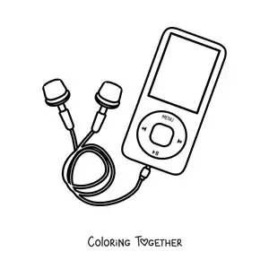 Coloring page of a music player with headphones connected