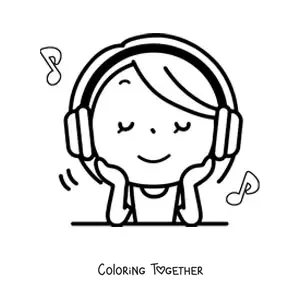 Coloring page of a girl listening to music