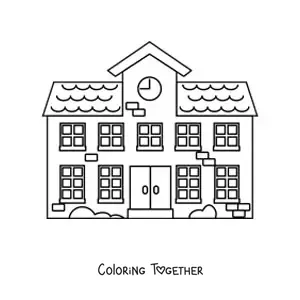 Coloring page of a pretty elementary school