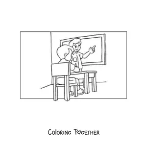 Coloring page of a teacher teaching a student in the classroom