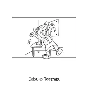 Coloring page of a girl in the classroom