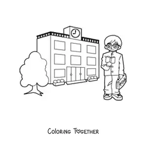 Coloring page of a teacher at the school