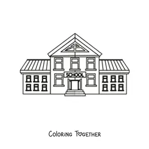 Coloring page of a big school building