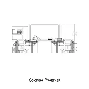Coloring page of a school classroom