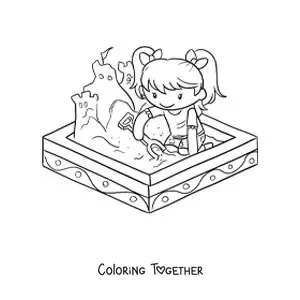 Coloring page of a girl playing in the sandbox