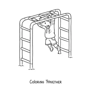 Coloring page of a boy playing in the park