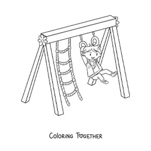 Coloring page of a boy in the park