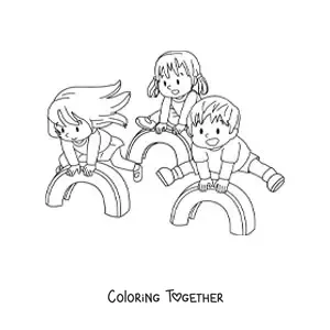 Coloring page of three kids playing in the park