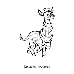 Coloring page of a cartoon giraffe with a scarf around its neck