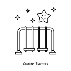 Coloring page of two swings with a kawaii star