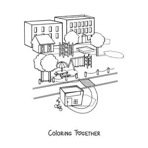 Coloring page of a school playground