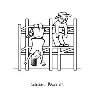 Coloring page of two kids playing at the playground