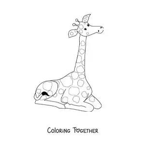 Coloring page of a cartoon giraffe sitting