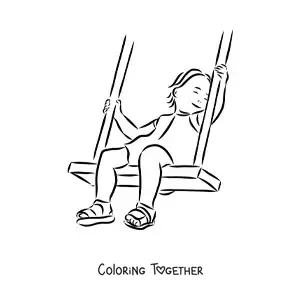 Coloring page of a girl on a swing