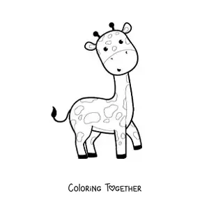Coloring page of a smiling kawaii cartoon giraffe