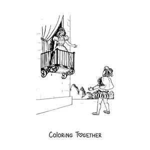 Coloring page of a scene from the play Romeo and Juliet