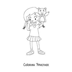 Coloring page of a girl with a puppet