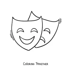 Coloring page of comedy and tragedy masks