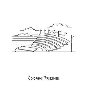 Coloring page of the structure of a Greek theater