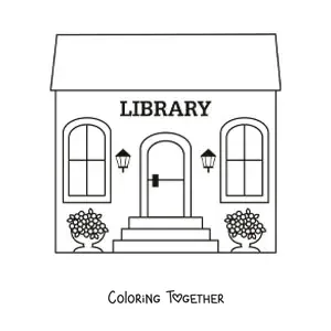 Coloring page of a library