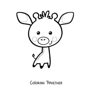 Coloring page of a kawaii cartoon giraffe with a big head and a small body