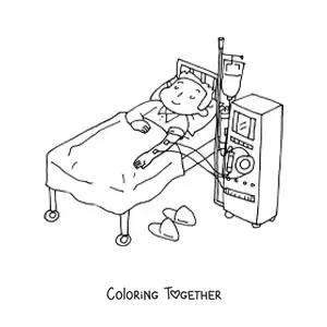 Coloring page of a hospitalized patient