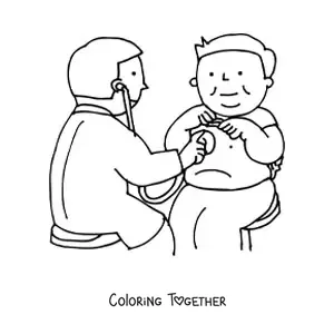 Coloring page of a doctor examining a patient