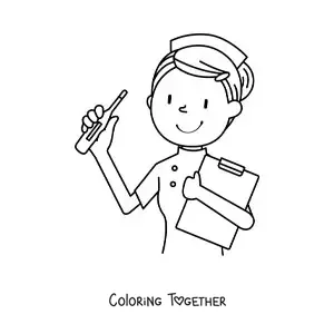 Coloring page of a kawaii nurse
