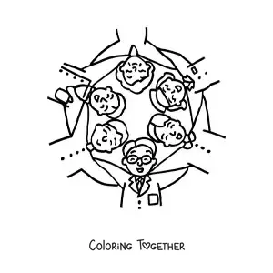 Coloring page of the health staff and the patients