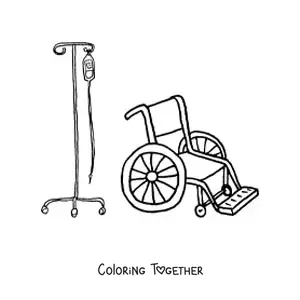 Coloring page of a hospital wheelchair
