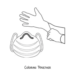 Coloring page of clean hands and a mask
