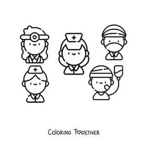 Coloring page of a patient and the medical staff