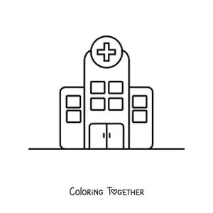 Coloring page of a small hospital
