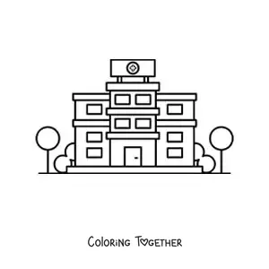 Coloring page of a cartoon hospital