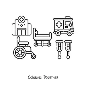 Coloring page of hospital elements