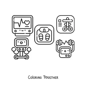 Coloring page of several hospital elements