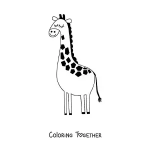 Coloring page of a smiling cartoon giraffe with its eyes closed
