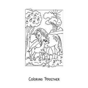 Coloring page of two cartoon horses