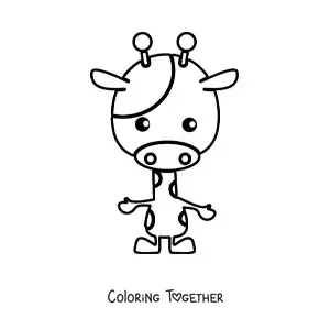 Coloring page of a cartoon giraffe standing on two legs and facing forward